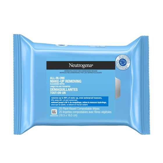  NEUTROGENA® All-in-One Make-Up Removing Cleansing Wipes, Plant Based and Compostable