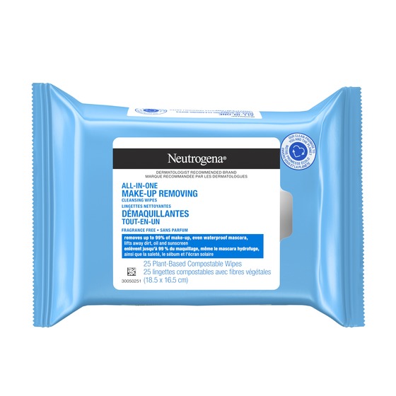 NEUTROGENA® All-in-One Make-Up Removing Cleansing Wipes Fragrance Free, Plant Based and Compostable