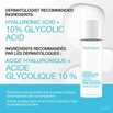 Hydro Boost+ Glycolic Acid Overnight Peel bottle with text saying 'dermatologist recommended ingredients, hyaluronic acid & 10% glycolic acid'