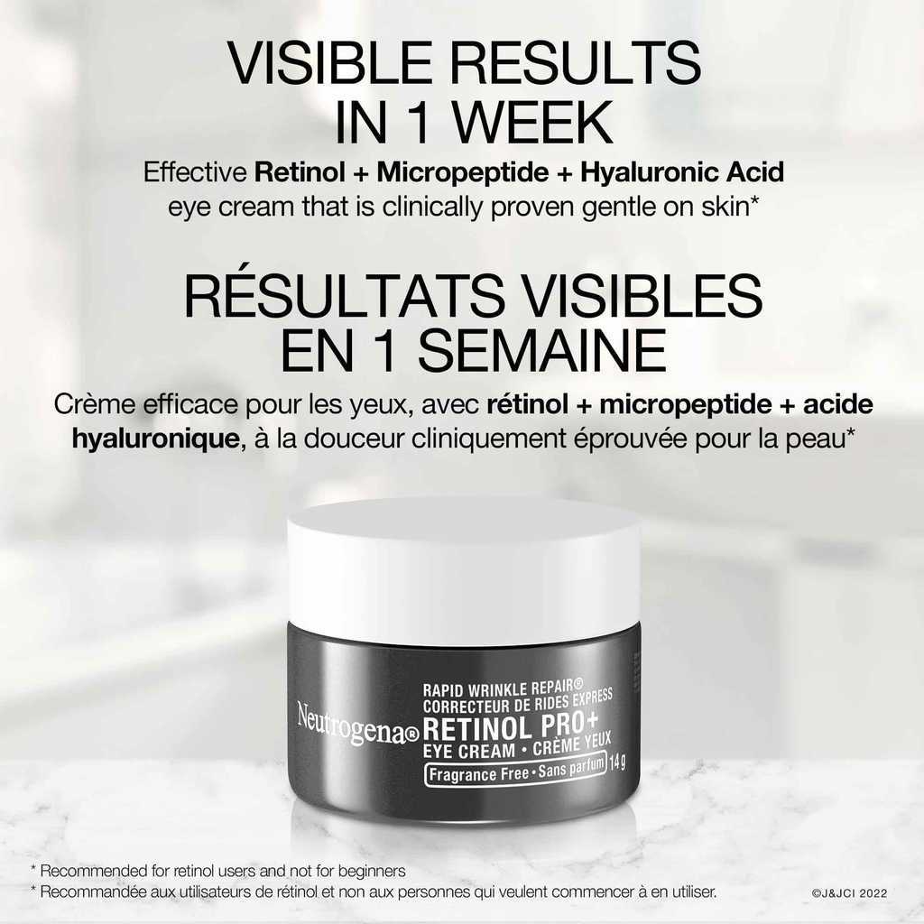 Rapid Wrinkle Eye jar with the text, 'visible results in 1 week' and more benefits of the product.