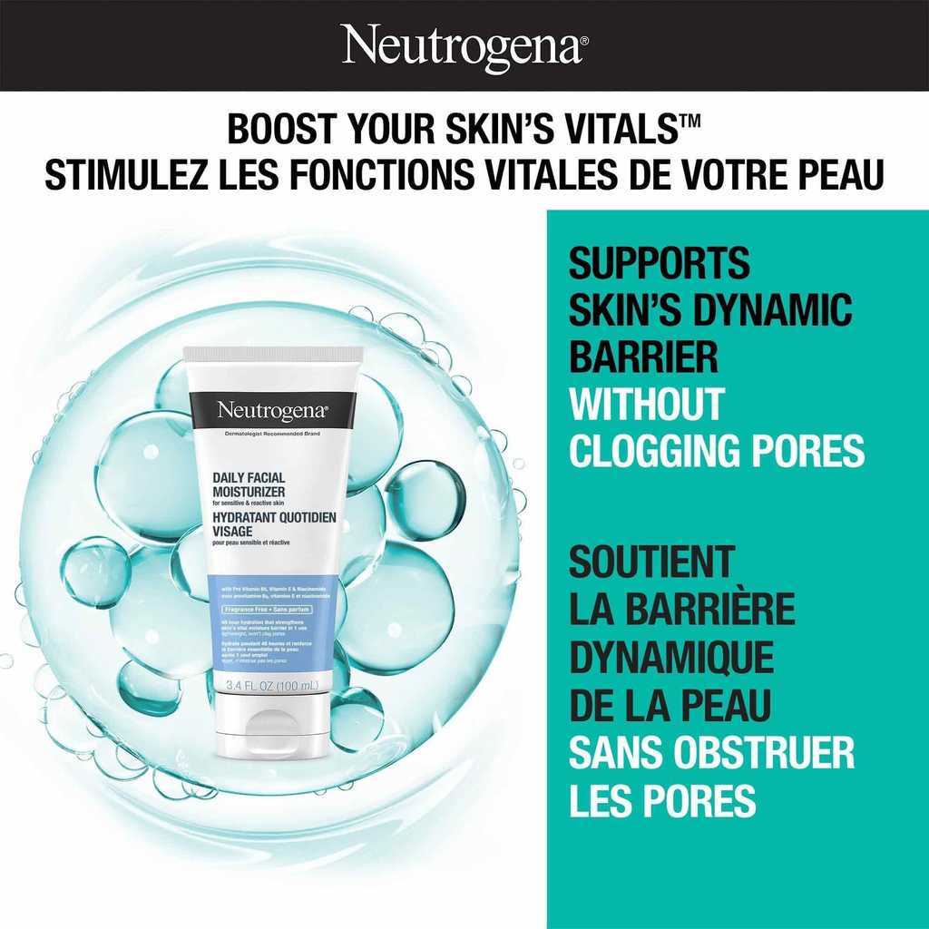 NEUTROGENA® Daily Facial Moisturizer with product claims 'Boost your Skin's Vitals™ - Supports Skin's Dynamic Barrier without Clogging Pores' 