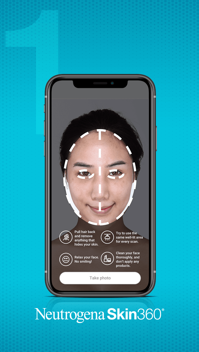 Image showing first step of scanning a selfie using the Neutrogena Skin360 Application